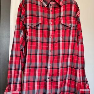 Mountain Khakis Red and Gray Plaid Men's Flannel Style Shirt Size Large Perfect!